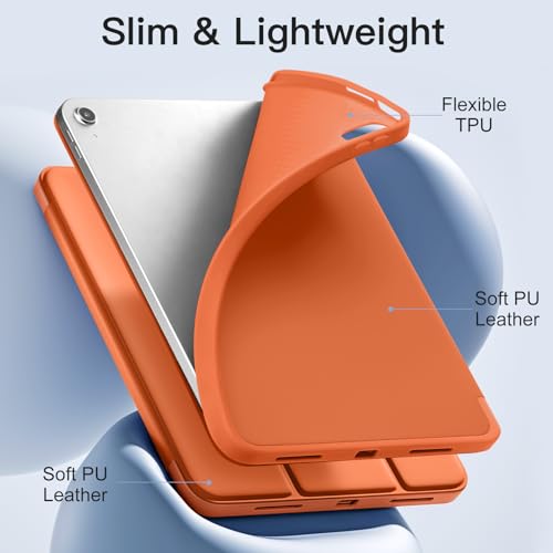 Image of Akkerds Compatible with iPad (A16) 11th Generation Case 11 Inch 2025, for iPad 10th Generation Case 10.9 Inch 2022 with Pencil Holder, Slim Trifold Stand Protective Cover with Soft TPU Back, Coral
