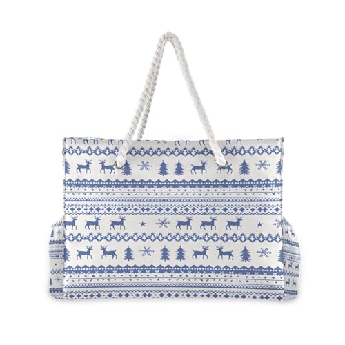 Large Beach Bags Totes Canvas Tote Shoulder Bag Christmas Reindeer Geometry Water Resistant Bags for Gym Travel Daily2