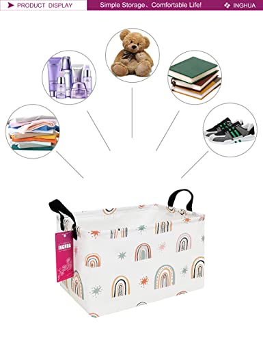Image of Rectangular Storage Basket with Handles Gift Basket Room Decor Nursery Bin Organizer Box (Rec-Star Rainbow)