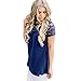 Off Shoulder Floral T-Shirt,FimKaul Women Fashion Short Sleeve Striped Lace Blouse Tops Tee (L, Blue)