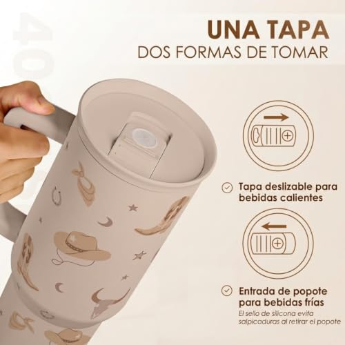 Image of SANDJEST Cowgirl Tumbler 40oz for Women Girls - Stainless Steel Travel Coffee Mug Cup with Handle and Straw, Gift for Birthday Christmas