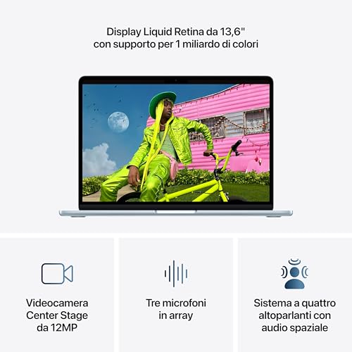 MacBook Air 13'' con chip M5: progettato per l’AI, display Liquid Retina da 13,6'', 24GB di memoria unificata, 1 TB di archiviazione SSD, 10 CPU, 10 GPU, Wi Fi 7 – Celeste - Notebook - Immagine 2