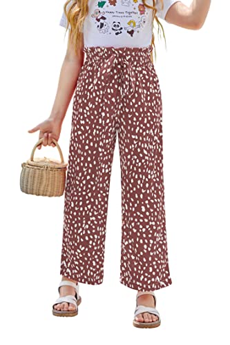 Image of SySea Girls Wide Leg Pants Kids Cute Print High Waisted Loose Fit Comfy Belted Lounge Trousers with Pockets