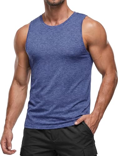 PINSPARK Gym Shirts Men Quick Dry Workout Shirts Lightweight Muscle Tank Tops Fitness Clothing Bodybuilding Sleeveless T Shirt L Navy Blue