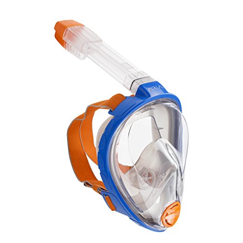 ARIA Snorkeling Mask - Full Face Mask with Panoramic View, Easy Breathing Anti-Fog System, Anti-Leak and Dry Top, Large Size, Color Blue