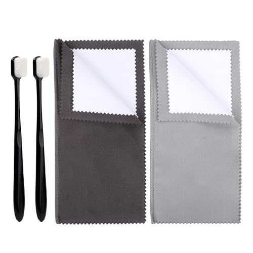 4uds Kit de Limpieza para Joyas Plata, Incluye 2 Cepillos Ultrasuaves y 2 Paños Pulido Ideal para Anillos Cadenas de Oro y Plata Ley Limpieza Sin Rayones