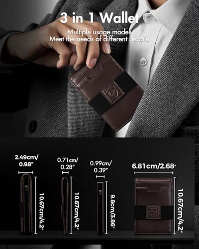 Image of iwantit 3 in 1 Magsafe Wallet Men: Bifold Wallet + Magnetic Wallet for iPhone - Detachable Cash Strap, Smart Pop Up Card Holder, ID Window, Premium Leather (Vegetable-tanned Brown)