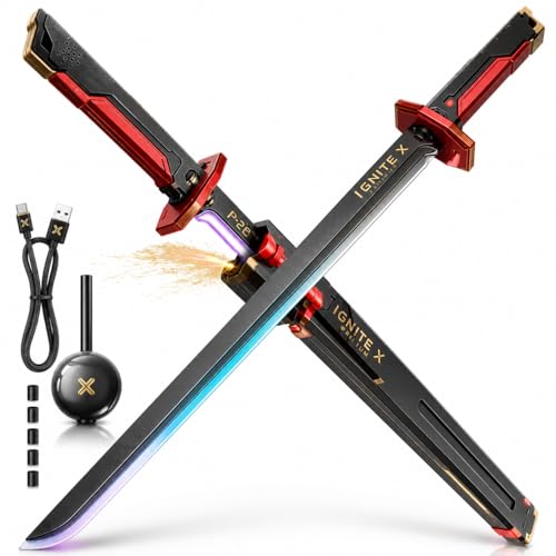 Image of NeonWarrior Anime LED Sword Toy | 7-Color Glowing Katana with Smoke Mist, Spark Effects & Sound Action | Cosplay Roleplay Party Prop Display Collectible Sword