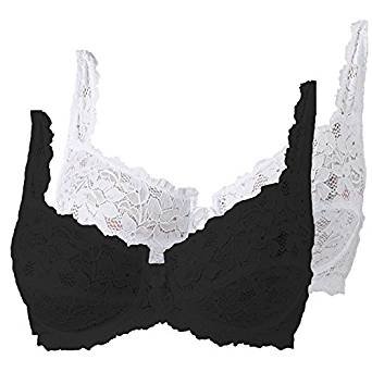 Get The Trend Women's 2 Pack Black & White Underwired Designer Non Padded Bra Lace Bra By Marlon 2Pack Black & White Blkwht-34Dd