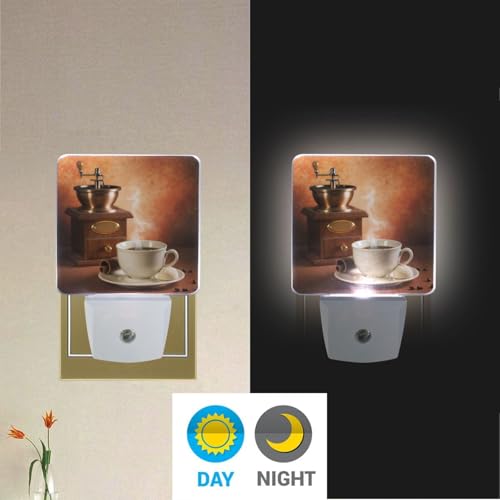 Image of Coffee Cup Night Lights 2 Pack Plug-in Wall Led Nightlight Auto Dusk-to-Dawn Sensor Lamps for Bedroom Kitchen Bathroom Hallway Stairs, P796C848S1850