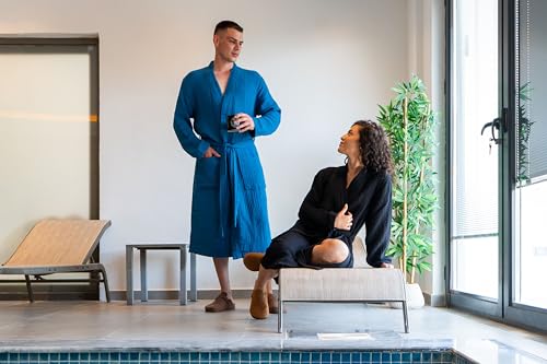 Image of Muslin Unisex Bathrobe Women & Men, 100% Cotton Kimono Lightweight Robe | Long Robes Soft, Absorbent, Spa robes