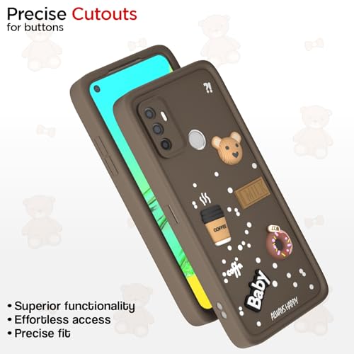 Image of Pikkme Back Cover for Oppo A53 | Cute Fun Cartoon 3D Bear Silicone Full Body Protection Bumper Case (Brown)