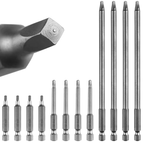 Image of Square Drive Bits 12pcs Magnetic Square Head Screwdriver Bits SQ2 High Magnetic Drill Bit Set (50mm 65mm 150mm) for Power Screwdriver Drill Impact Driver