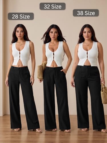 Image of GRECIILOOKS Beige Wide Leg Linen Trousers for Women | High Waist Cotton Baggy Korean Style Casual Pants | Comfortable Formal & Casual Women Trousers