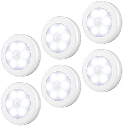 AMIR Upgraded Motion Sensor Light, Cordless Battery-Powered LED Night Light, Stick-Anywhere Closet Light Stair Lights, Wall Lights for Hallway, Bedroom, Kitchen (White - Pack of 6)