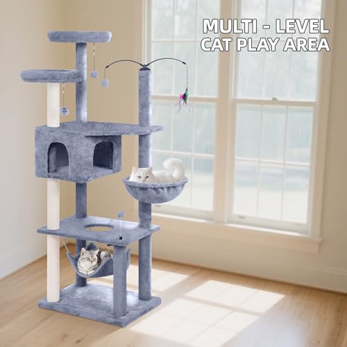 Árbol para gatos AIWIKIDE 57 pulgadas con hamacas y juguete miniatura 5