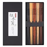 5 Paar Japanische Essstäbchen, Sushi Essstäbchen aus Holz, Wiederverwendbar, Essstäbchen aus Natürlichem Japanischem Holz, Abwaschbar
