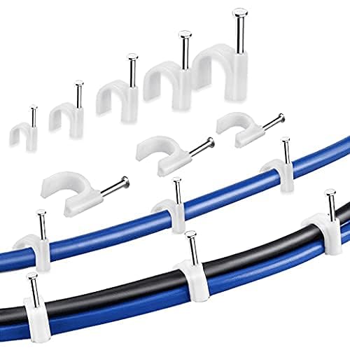 ATOOZED Cable Clips Combo of 100pcs (4mm + 6mm + 8mm +12mm) Wire Fastener Wall Pins with Metal Nails for Cable Management, Cord Organizer, Round Wire Clamps for Hanging Cables Fitting on Wall 1
