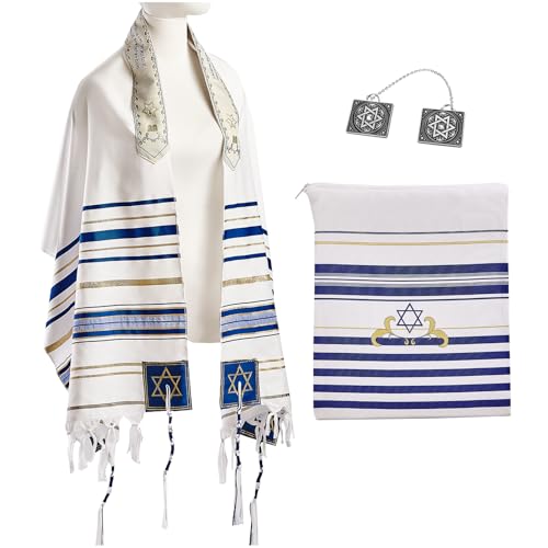 BRTAGG Tallit with Clips and Bag, Prayer Shawl with David of Star, 70