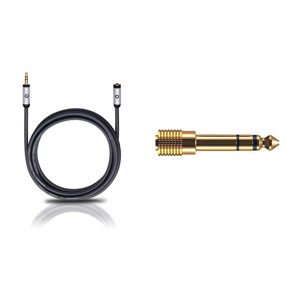 OEHLBACH i-Connect J-35 EX Mobiles Audiokabel, 3,5 mm Verlängerung Schwarz 3,00 m & i-Jack AD 35/63 - Stereo Audio-Adapter 3,5 mm Buchse auf 6,3 mm Stecker - 1 Stück