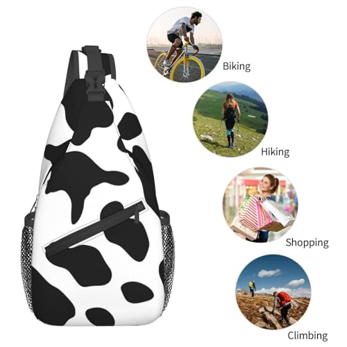 Mochila Sling negra con estampado de vaca para senderismo miniatura 5