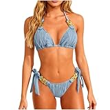 Womens String Bikini Set Halter Side Tie Two Piece Swimsuit Triangle Texture Solid Color Bathing Suits 2026 Fashion