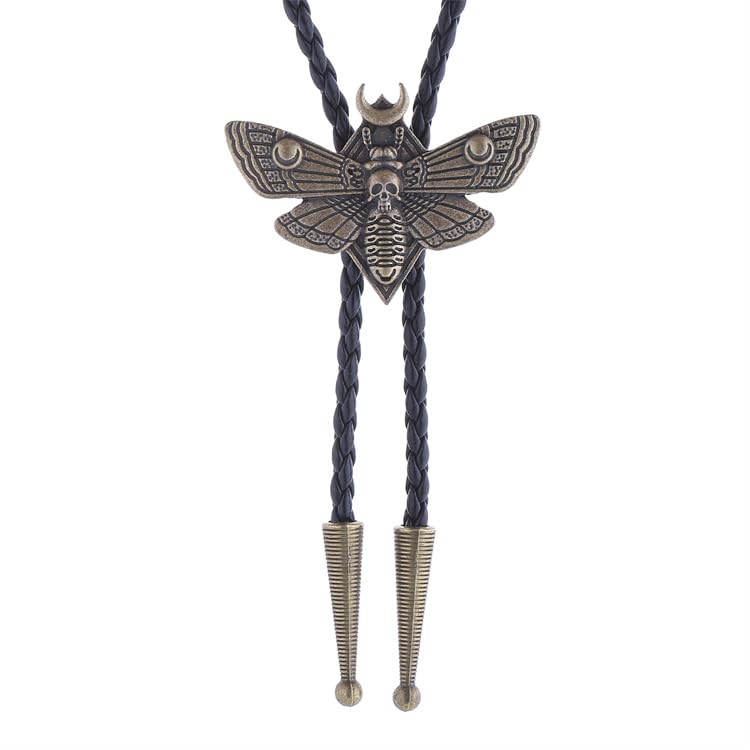 Image of Western Cowboy Bolo tie for Men Women Gold Silver Death Skull Moth Cross Bolo Tie Christmas Deer Rooster Wolf Necktie Gift