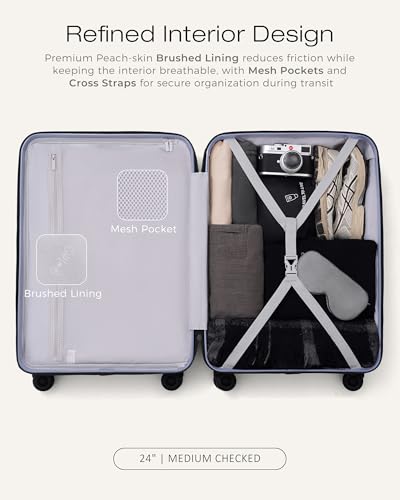 Image of Coolife Luggage, Lightweight PC Hardside Suitcase, Checked-Medium 24-Inch