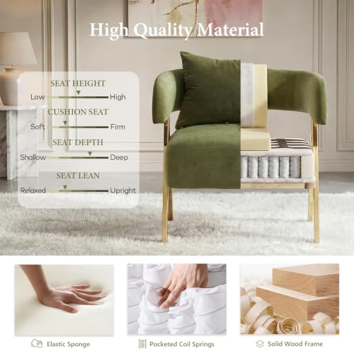 Image of Modern Velvet Dining Chairs Set of 2 with Arms and Gold Metal Legs, Green