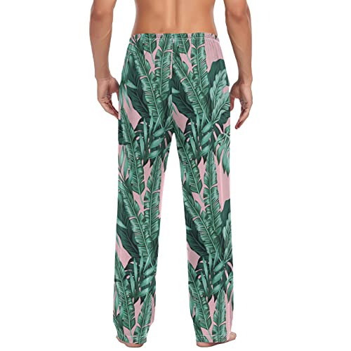 Pigsaly Tropical Palm Leaves Pajama Pants Watercolor Tree Lounge Sleepwear PJs Men's Pajama Bottoms Casual Sleep Pants S2