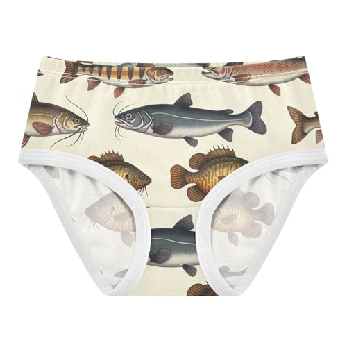 Fun Print Girls Underwear Toddler 2t Cotton Panties Little Girl Ancient Freshwater Fish Prints Beige Kids Undies Briefs