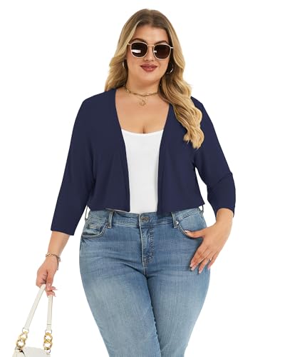 Image of Plus Size Shrugs for Women 3 /4 Sleeve Cropped Cardigan Knit Sweaters Open Front Bolero 2026