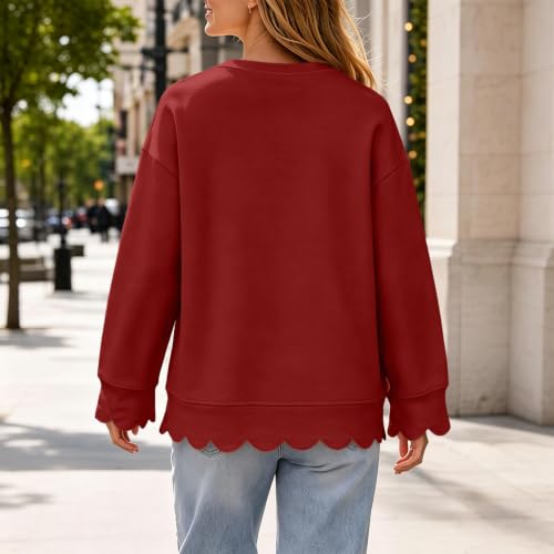Oversized Crewneck Sweatshirt Women Scalloped Comfy Sweater Sweat Shirt - image 7