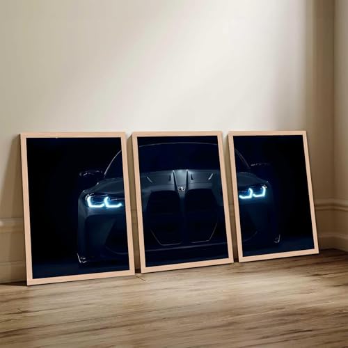 Image of TASVEE Car wall posters | set of 3 wall frames | posters for wall | Wall Decoration for Bedroom, Living Room & Office | Best Gift for Boys & Car Lovers | bmw m4 | bmw m4 set of 3 frames
