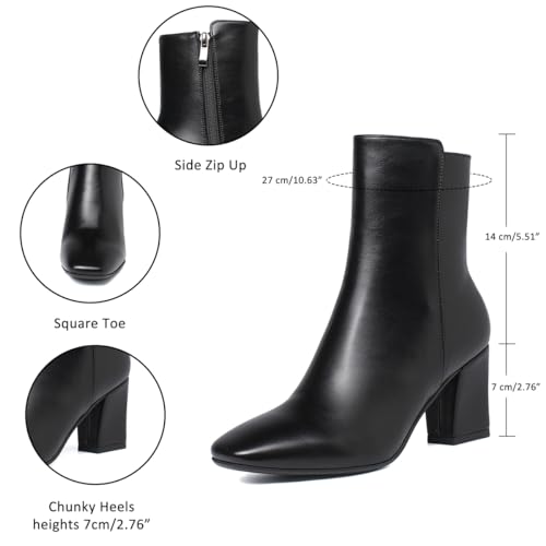 Image of Caradise Womens Chunky Block Heel Booties Zip Up Square Toe Ankle Boots