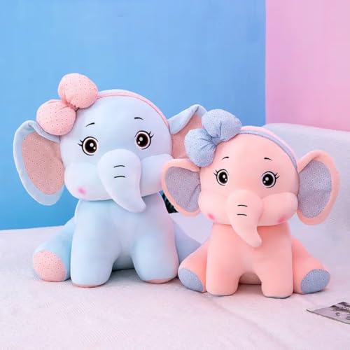 Image of Plush Bow Elephant Soft Toy, 25 cm | Stuff Toy for Kids | Plush Toy Gift for Kids | Elephant with Bow | A Cuddly Companion for All Ages Super Soft Touch and Feel (Peach& Blue) (2 Unit)