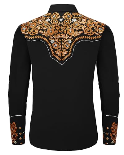 SALVAJE OESTE Western Embroidered Cowboy Shirts for Men, Casual Button Down Long Sleeve Shirt with Floral Design