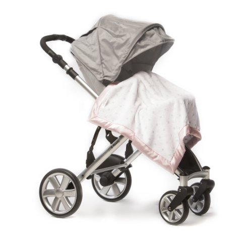 Image of SwaddleDesigns Stroller Blanket, Cozy Plush Baby /Toddler Blanket, 30x40 inches, Pastel Pink & Sterling Dots with Satin Trim