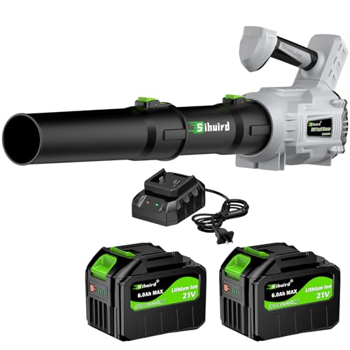 Sihuird Leaf Blower Cordless,2 x 21V 6.0Ah Battery and Charger, with 680CFM 190MPH Electric Cordless Leaf Blower, 3-Variable Speed & Turbo Mode, Blowers for Lawn Care (5002 D) (Grey)