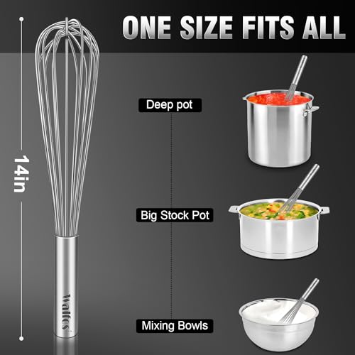 image for Walfos Whisk,14in Large Whisks, Heavy Duty Stainless Steel Wire Whisk 