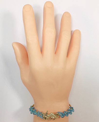 Gypsy Jewels Bead Wrapped Simple Theme Boutique Style Cuff Bracelet (Blue Gold Tone Seahorse)2