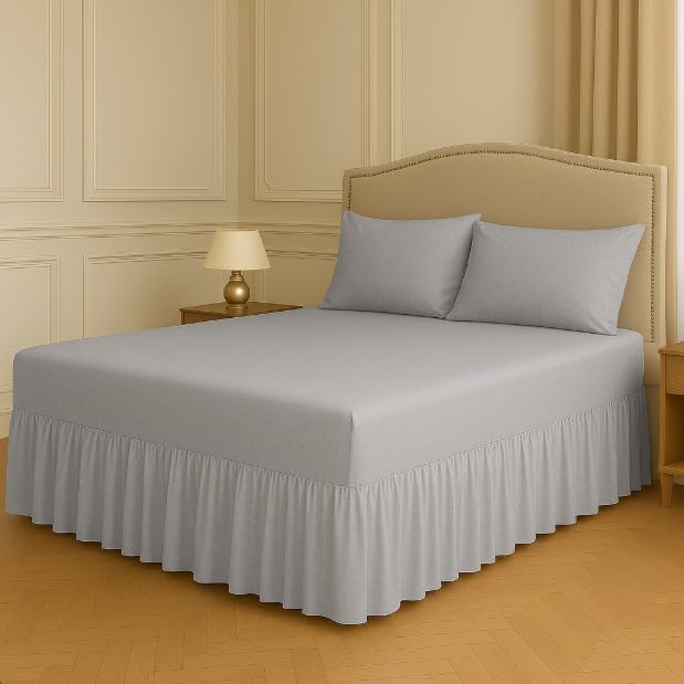Polycotton Fitted Valance Sheet - Bed Skirt 25cm Deep with 30cm All-Around Frill - Soft Easy Care Wrinkle Resistant Base Cover - Secure Fit Bedding Valance (Silver, King)