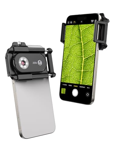 MIAO LAB 300X Phone Microscope Lens Phone Camera Micro Lens with Universal Clip/LED Light/CPL Mini Pocket Microscope Attachment Fit for iPhone 16/15/14/13 and Most Smartphone
