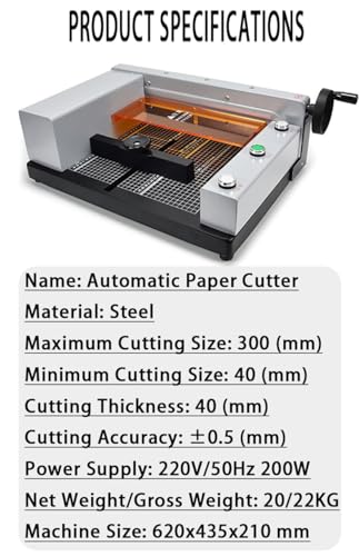 Tagliacarta Elettrica Guillotina Industriale 200W Taglia Fino a 500 Fogli, Precisione ±0.5mm, Sicura con Doppia Protezione, Ideale per Ufficio e Craft