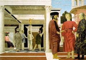 Peinture à l'huile tableau Flagellation de Della Francesca