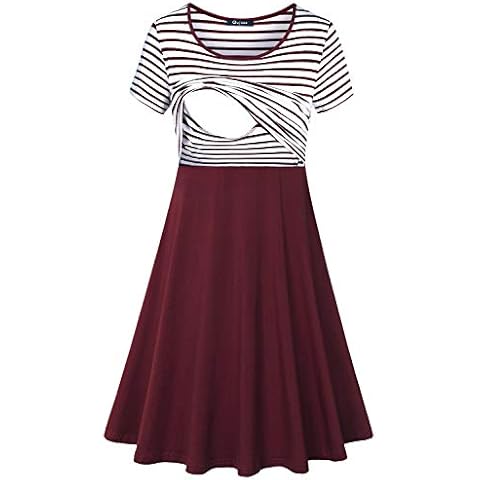 connche Maternity Dress Casual,Women's Nursing Dresses Breastfeeding Summer Sleeveless Spring Postpartum Clothes Red White L Cover