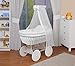 WALDIN Cuna Moisés, carretilla portabebés XXL,18 modelos a elegir,Madera/ruedas lacado en blanco,color textil blanco