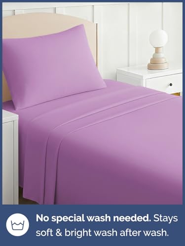 Image of Kids Twin XL Size Bed Sheet Set - 3 Piece Kids Loft Bed Sheets - Solid Violet Themed Bedding - Soft, Cute & Cozy - Breathable & Machine Washable - Bedding for Boys, Girls, Teens & Toddlers - Oeko-Tex