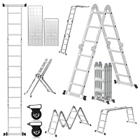 Herrselsam Mehrzweckleiter 4x3, 7in1 Multifunktionsleiter 366CM Alu Vielzweckleiter Klappleiter mit 2 Plattform und Räder, Haushaltsleiter Max Belastung 150kg, Multifunktionsleiter 12 Sprossen – Ansicht 1