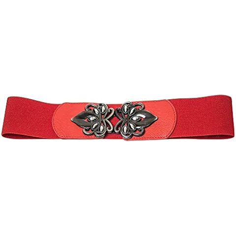 ACNCN Women Elastic Wide Fashion Belt Ladies Black Cinch Waist Belt Stretch Belt(S,Red) Cover